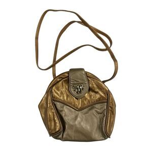 Vintage studio 54 ✨ gold bronze leather teardrop clamshell baguette purse